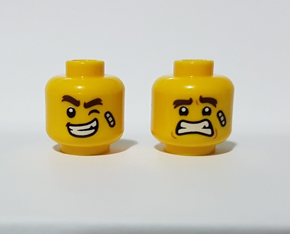 LEGO minifigures heads (male) - wink on the left, crooked smile and with plaster (double-sided)
