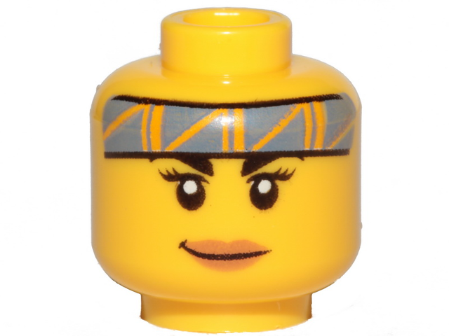 LEGO Minifiguren Köpfe (weiblich) - Schwarze Augenbrauen und dunkelgraues Stirnband mit orangenen Streifen