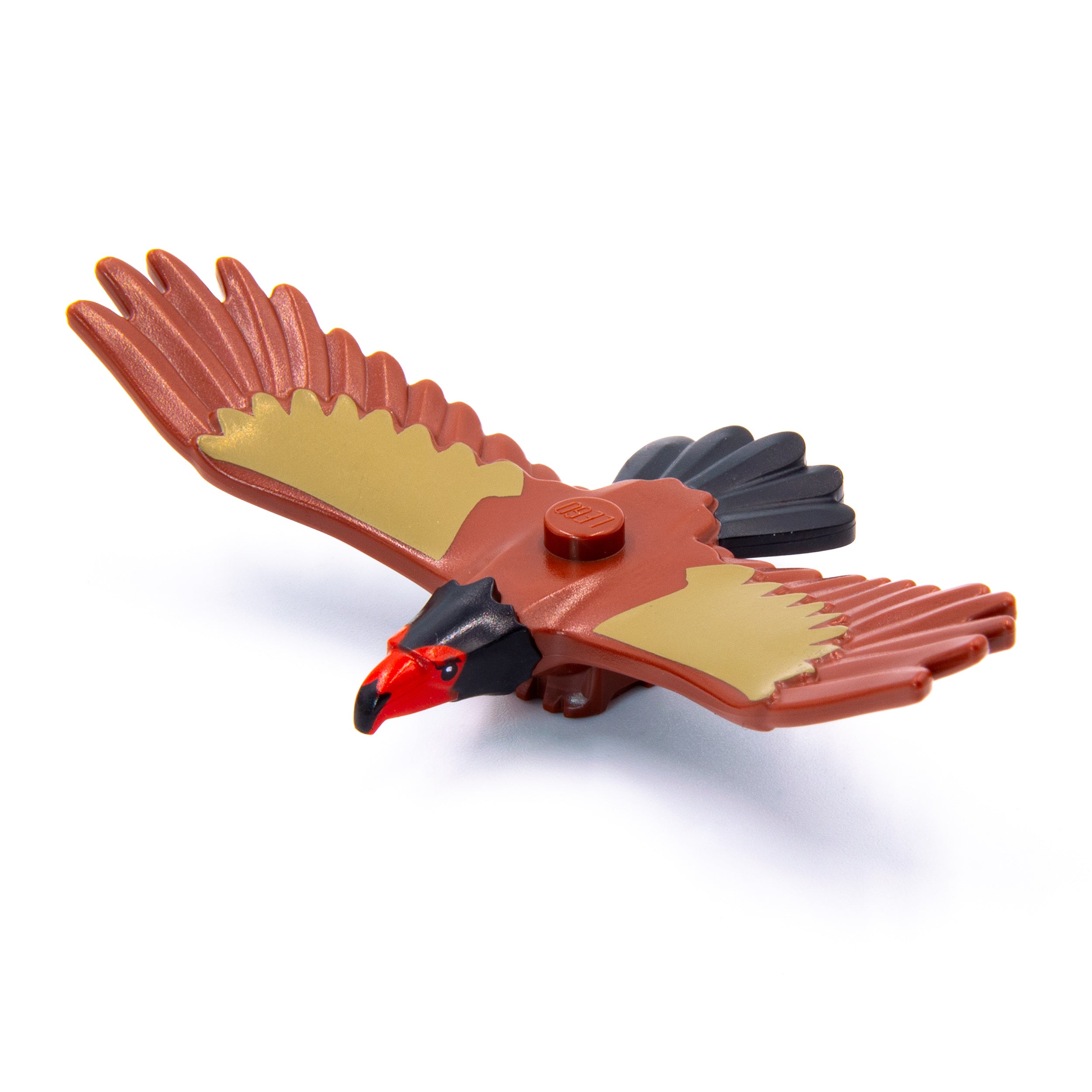 Lego birds - eagle with red/ black head and black tail plumage