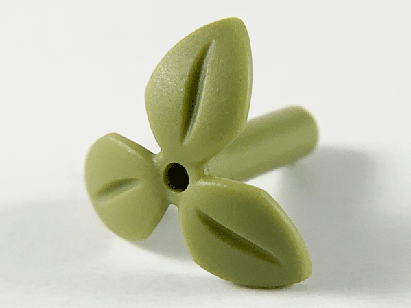 LEGO plants (other) - trunk with 3 leaves and pin opening at the top and bottom