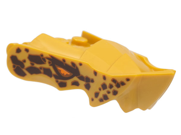LEGO reptiles/dinos/dragons - dragon head with 2 pole handles and orange eyes (Pearl Gold)