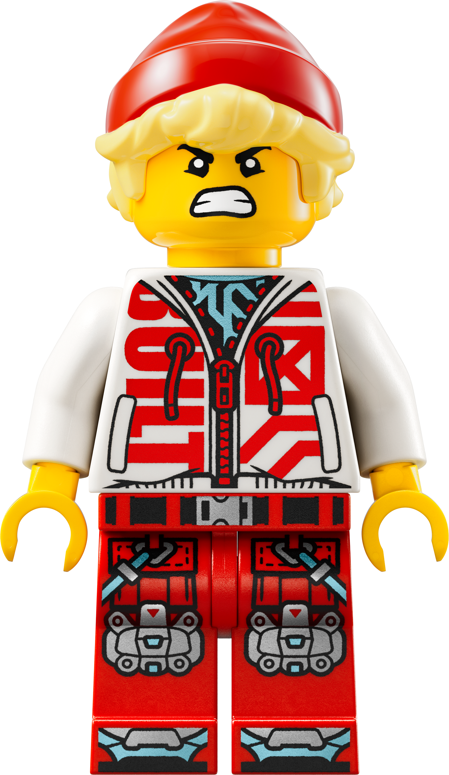 LEGO Minifigur Cooper - Black Visor, White Hoodie, Red Legs (drm069) – neu