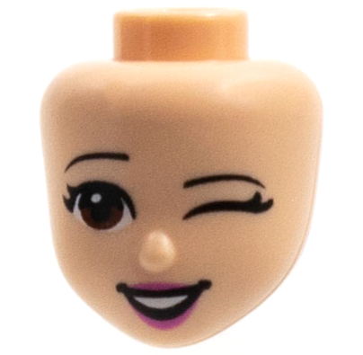 LEGO Minifigure Heads (Friends) - Red-brown eyes, wink on the left and open mouth (light nougat)