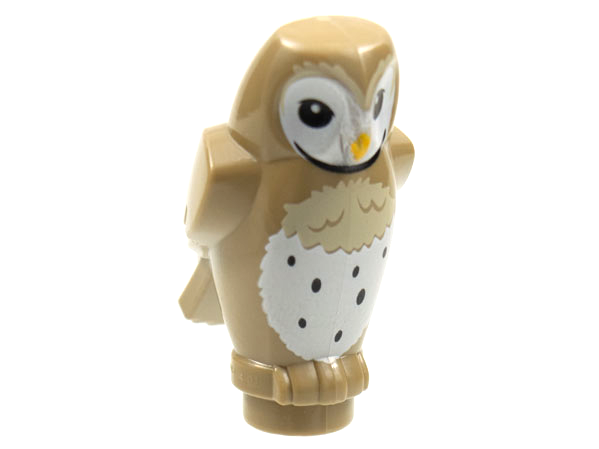 LEGO Vögel - Eule mit gelbem Schnabel und schwarzen Augen (dunkelbeiges Federmuster)