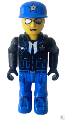 LEGO Minifigur Police - Blue Legs, Black Jacket, Blue Cap with Star, Sunglasses (js012)