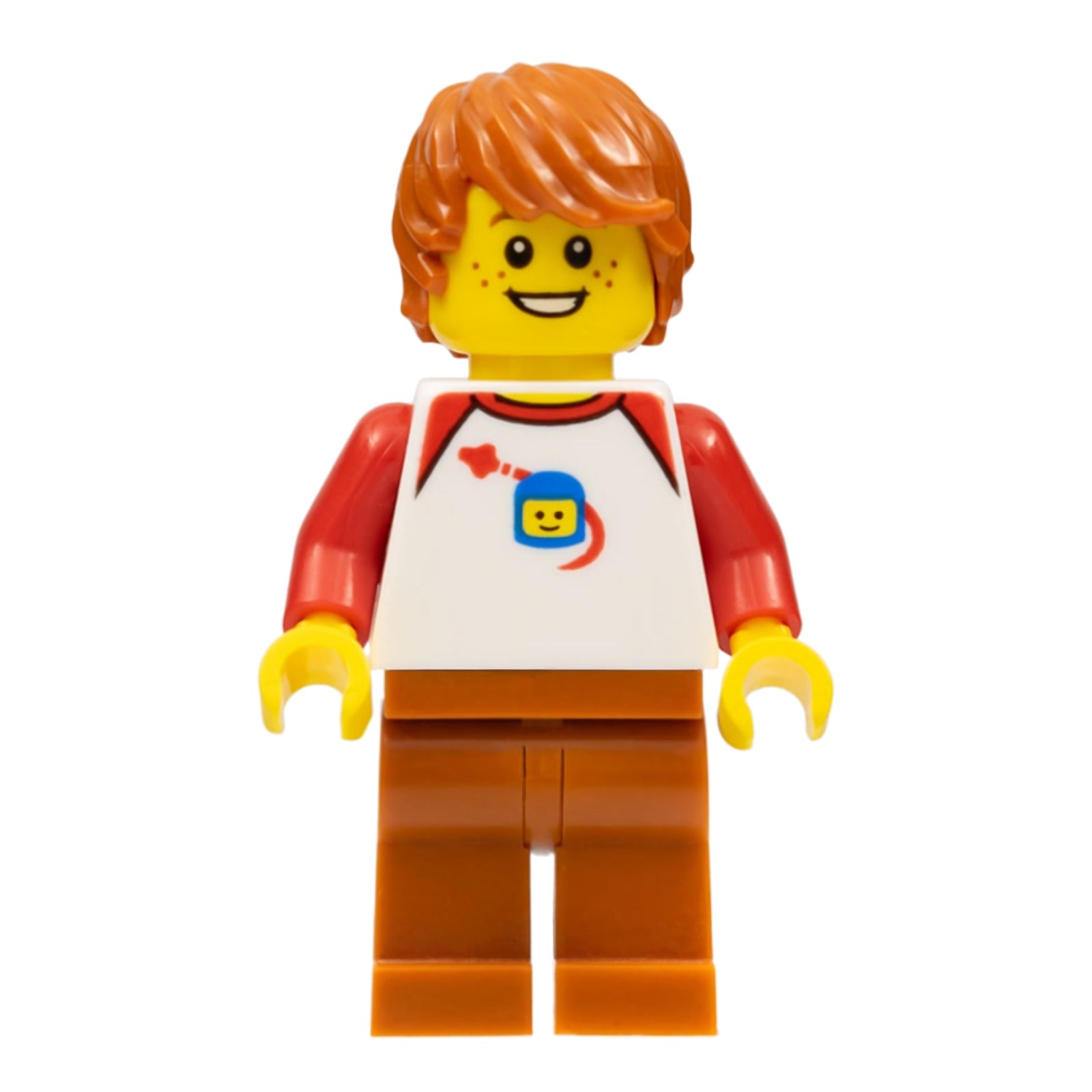 LEGO Minifigur Male, White Classic Space Shirt, Dark Orange Legs, Dark (bdp042)