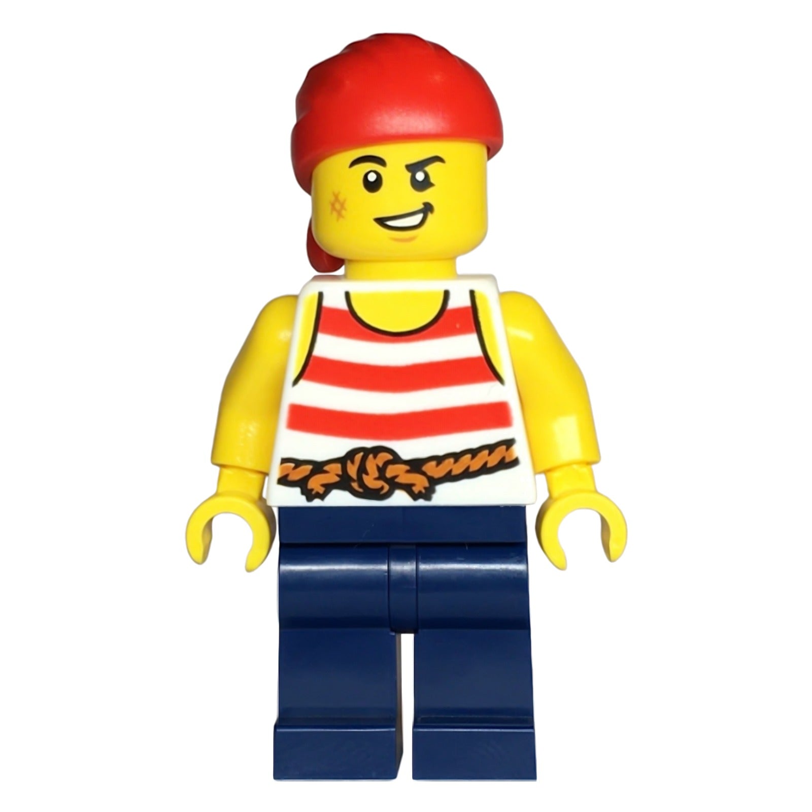 LEGO Minifigur Pirate - Male, White Shirt with Red Stripes, Dark Blue (bdp144)