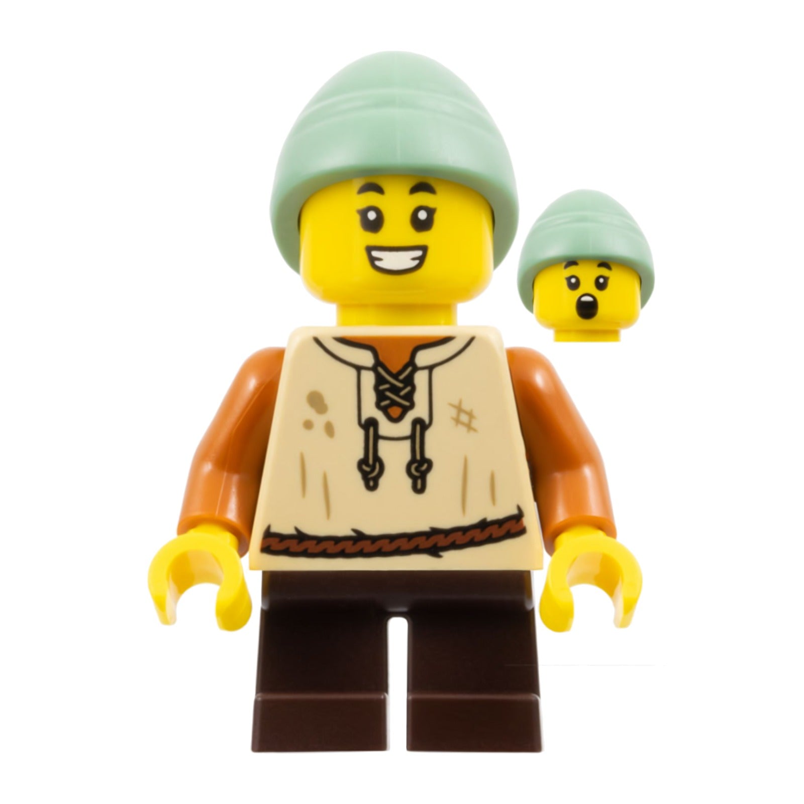 LEGO Minifigur Peasant Boy - Tan Vest, Dark Brown Short Legs, Sand (cas584)