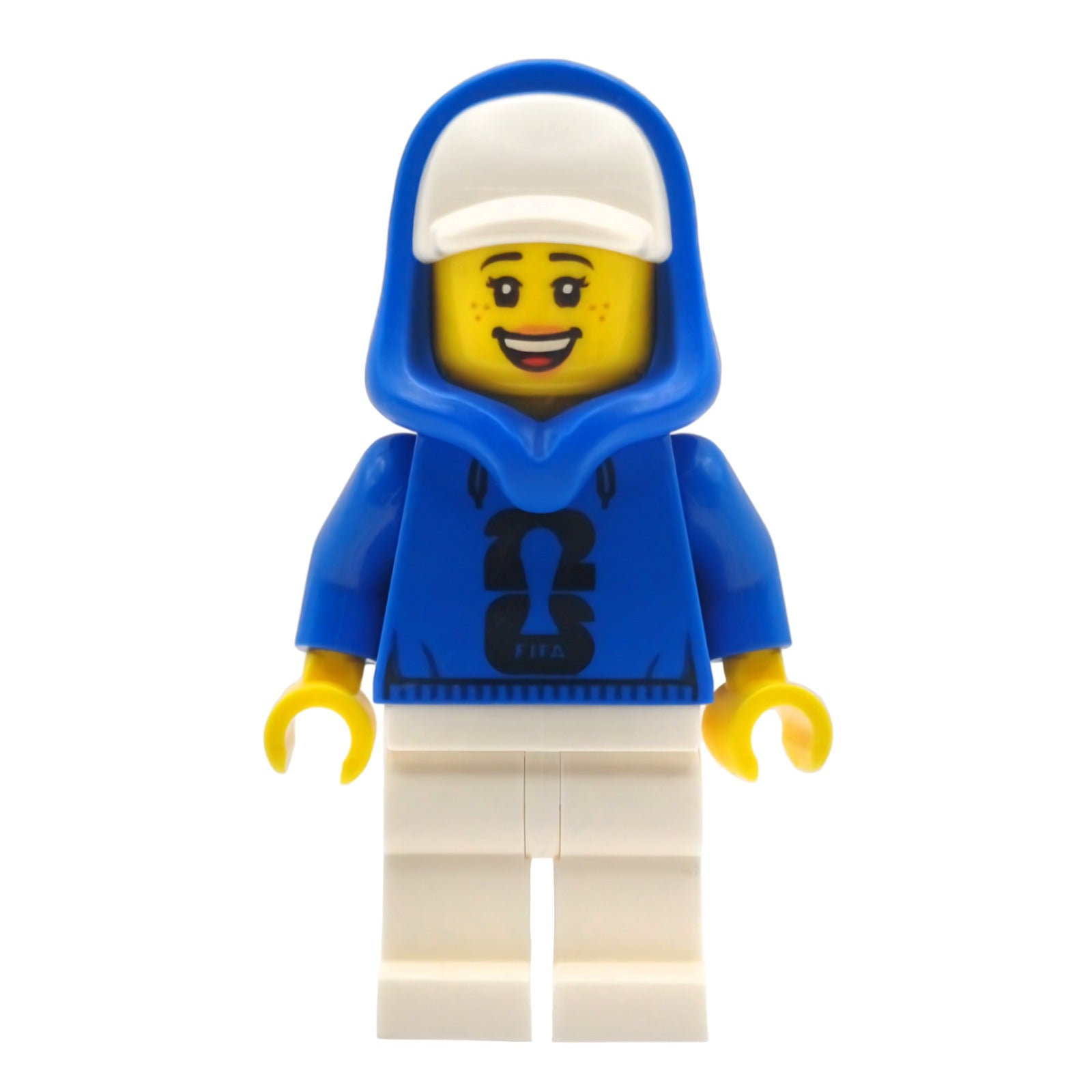 LEGO Minifigur Soccer Spectator - Female, Blue Hoodie with Black FIFA (edi001)