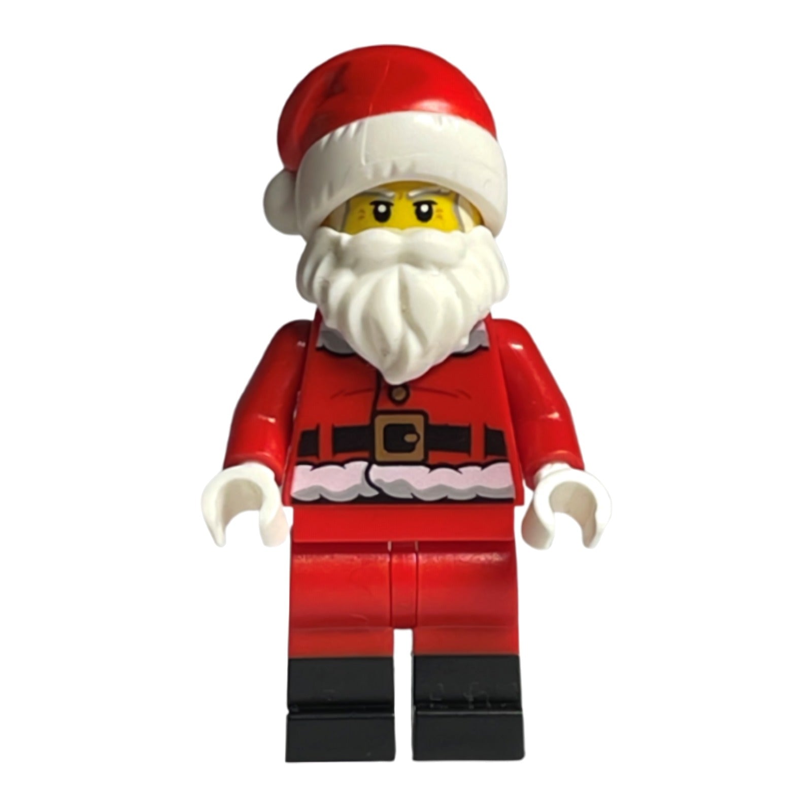 LEGO Minifigur Santa - Fur Lined Jacket with Candy Cane on Back, Red Legs with Black Boots, Santa Hat (Undetermined Type)