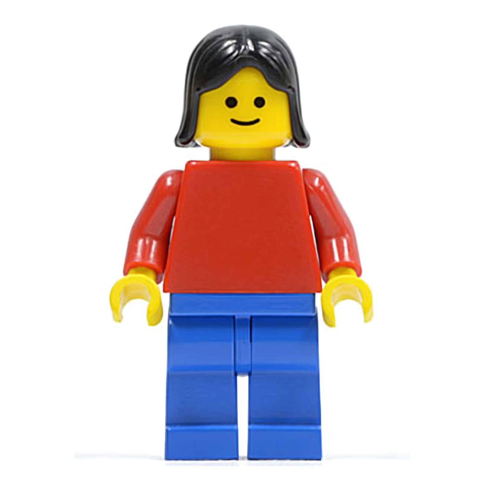 LEGO Minifigur Plain Red Torso with Red Arms, Blue Legs, Black Female (pln001)