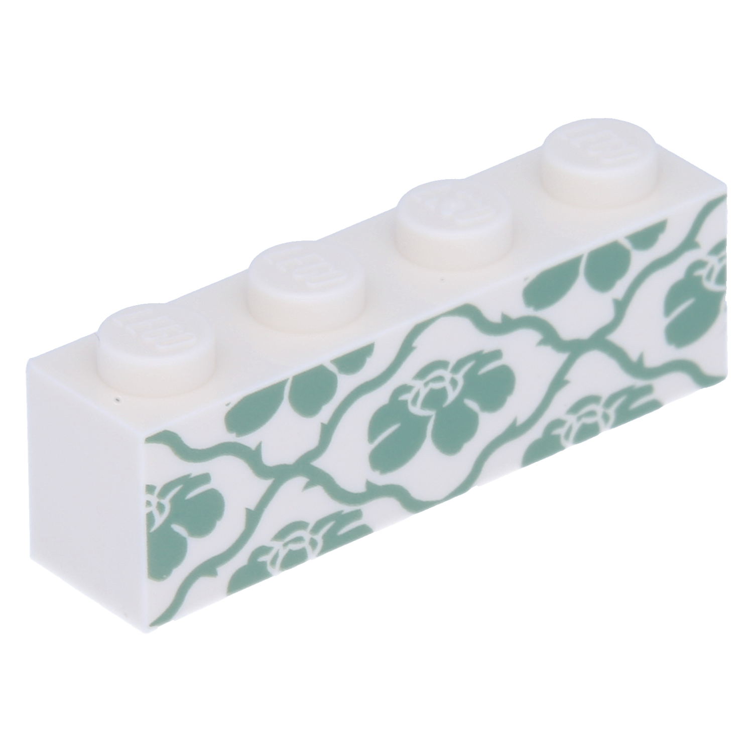 LEGO Bricks (Printed) - 1 x 4 with Sand Green Floral and Vine Pattern (White)