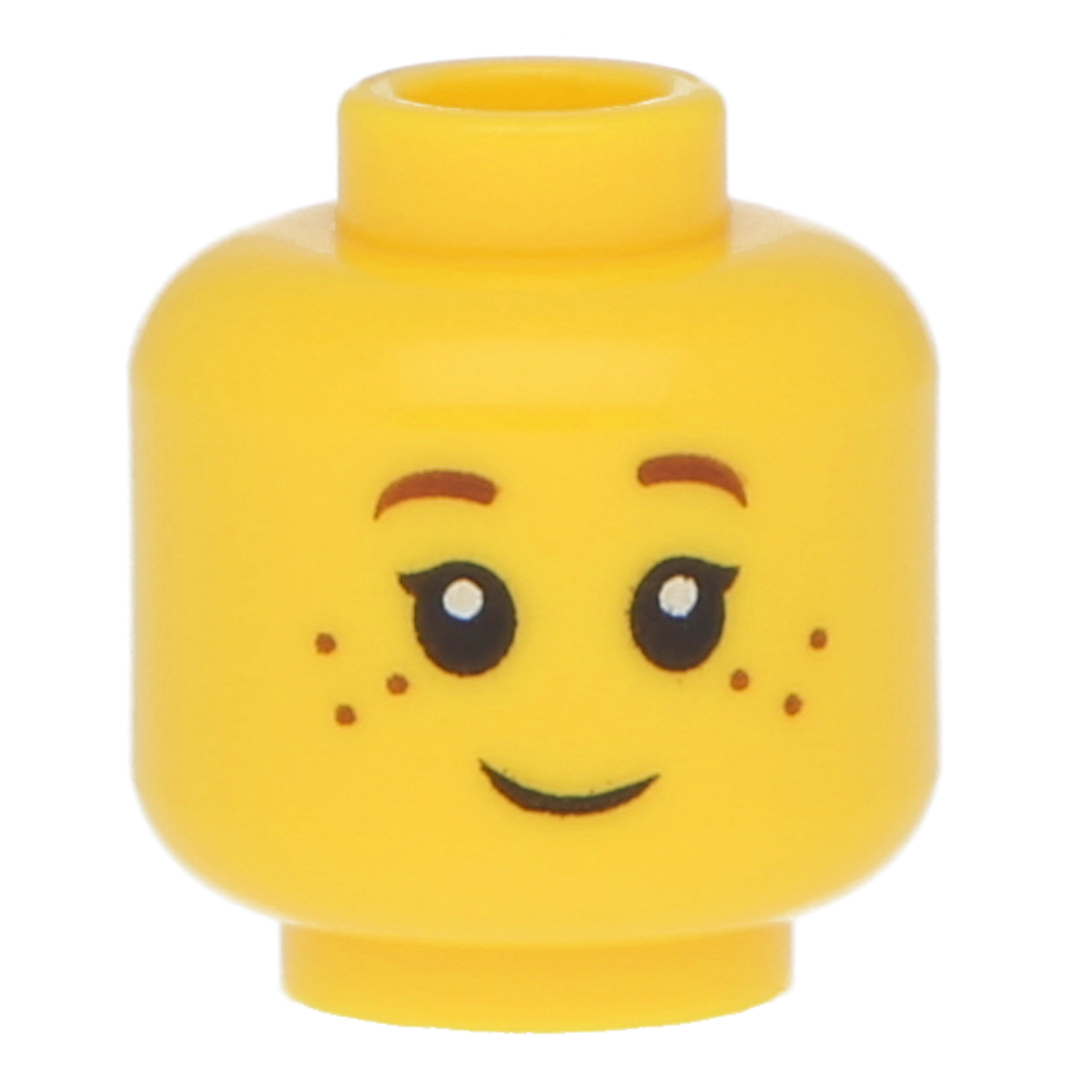 LEGO minifigure heads (male) - black eyelashes, brown eyebrows and freckles (recessed nub)